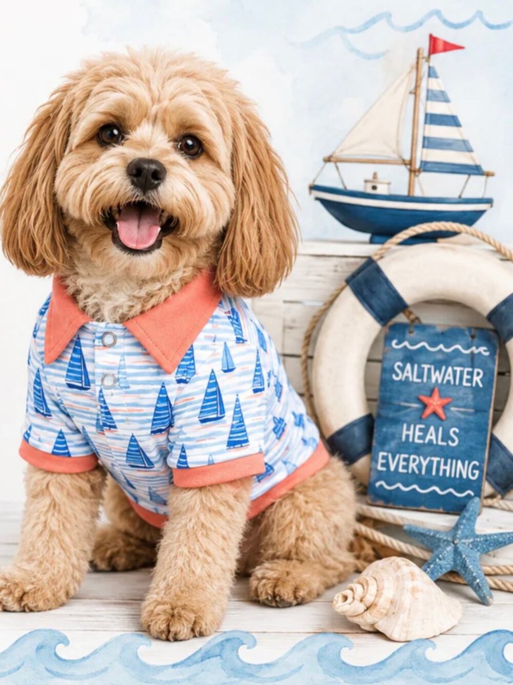 Griffy & Drake Dog Polo Shirt Sailboat Print